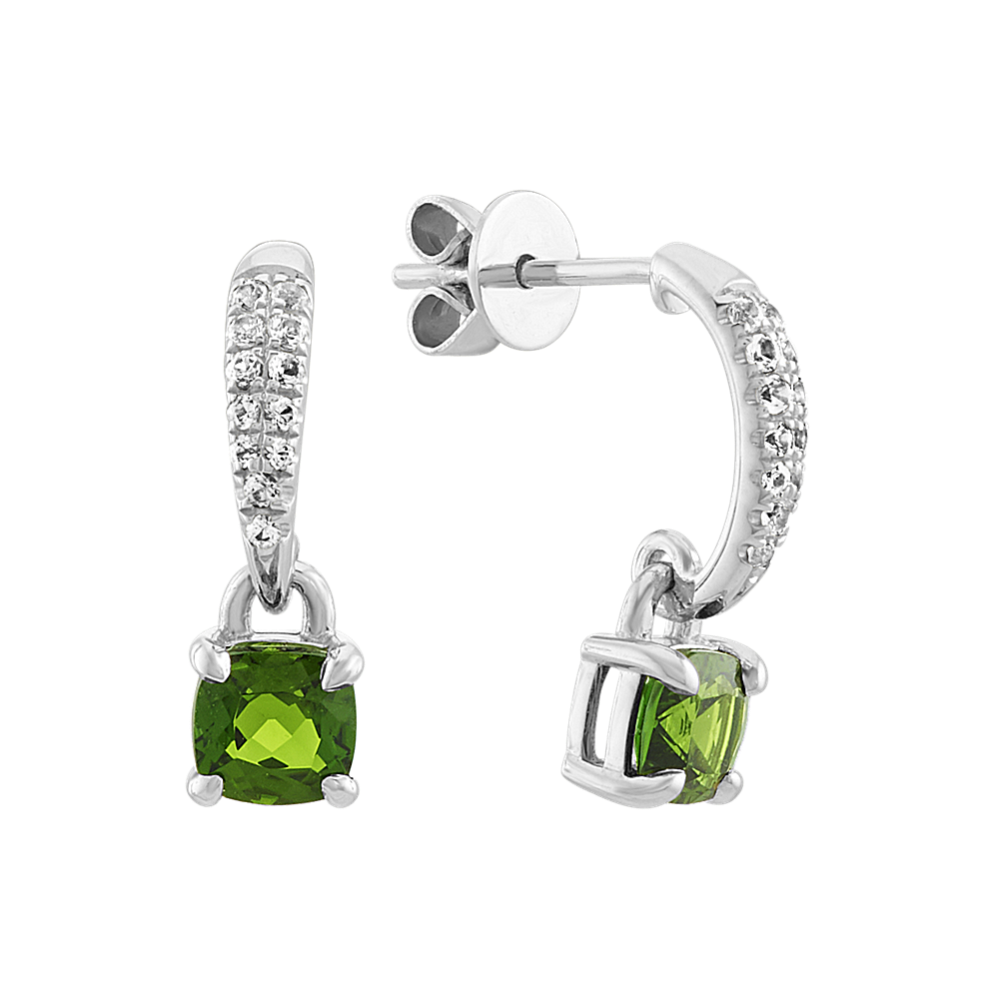 Chrome Diopside and White Sapphire Dangle Earrings