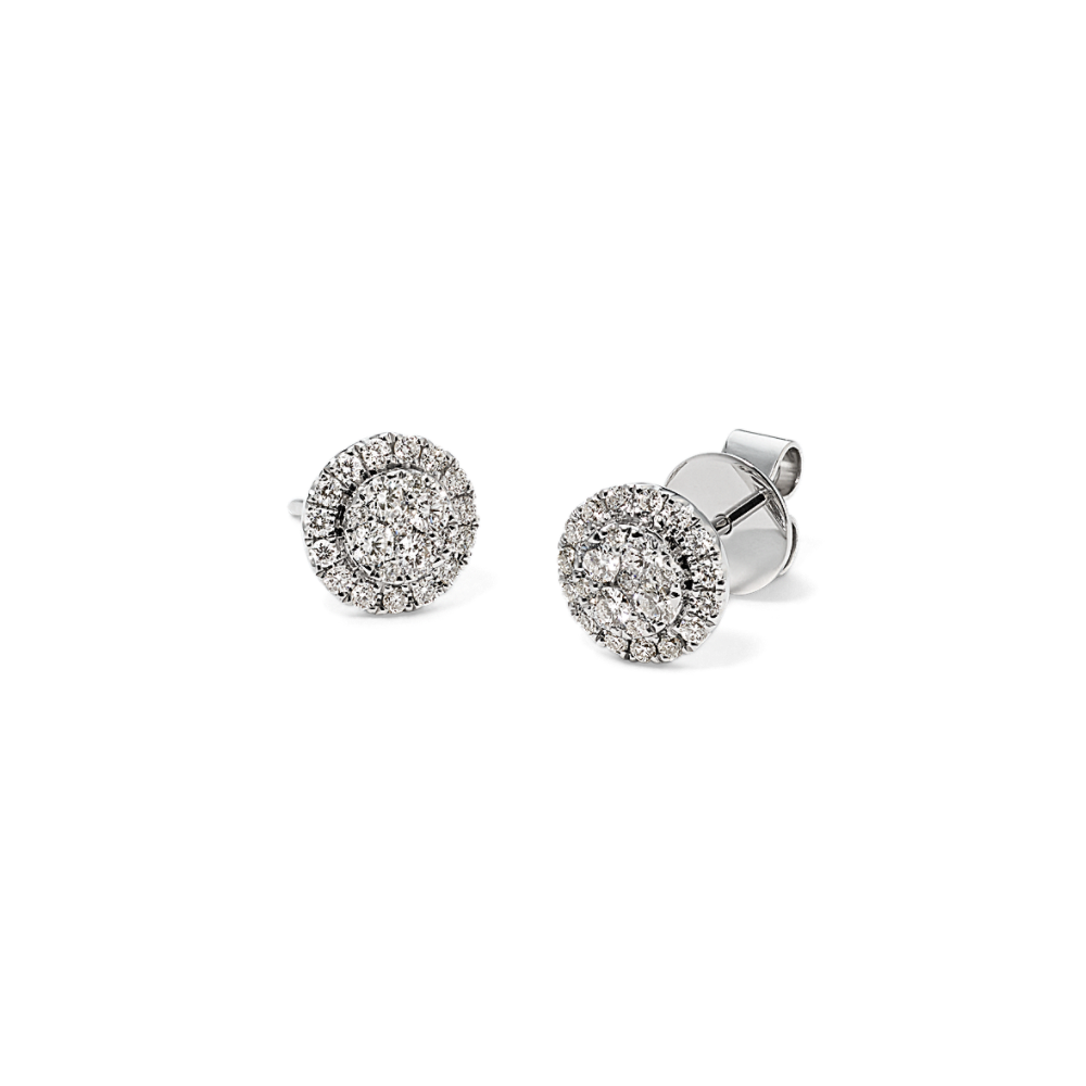 Circle Natural Diamond Cluster Earrings in 14k White Gold