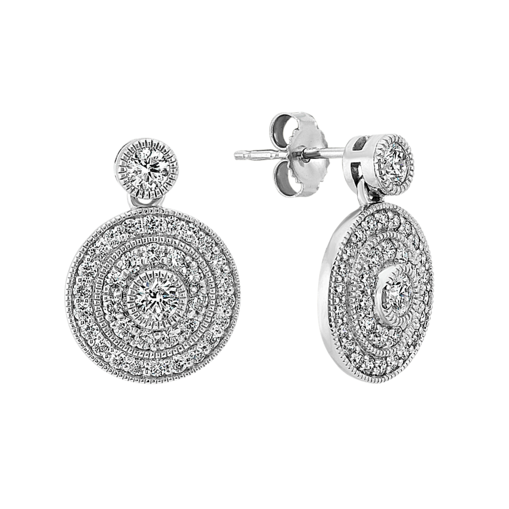 Circle Diamond Dangle Earrings in 14k White Gold