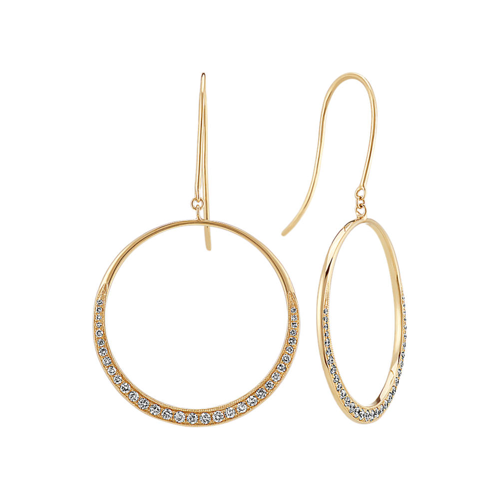 Circle Diamond Dangle Earrings in 14k Yellow Gold