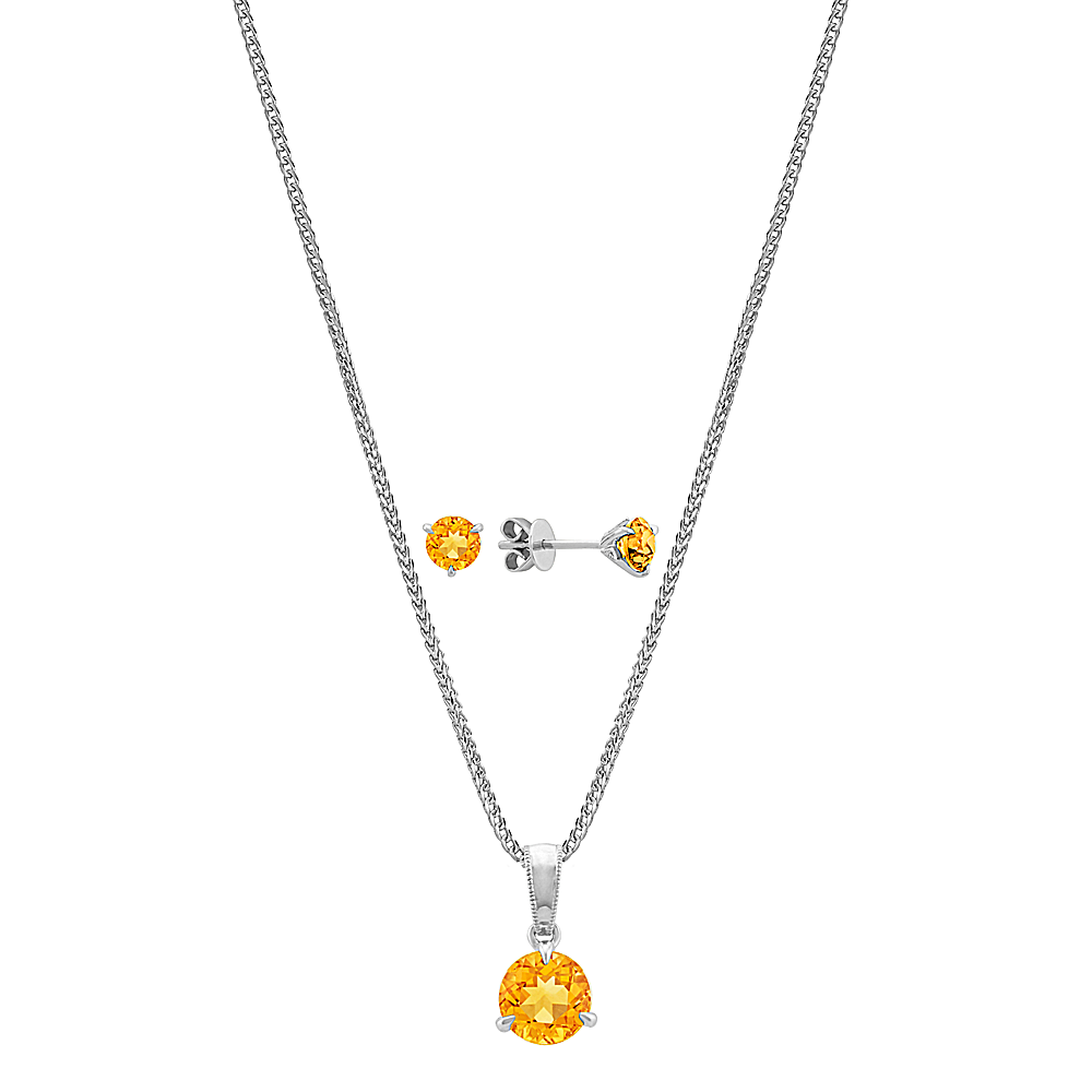 K18 citrine earrings & pendant set-