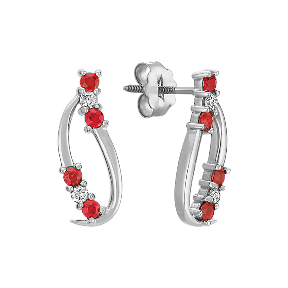 Cluster Round Ruby and Diamond Earrings