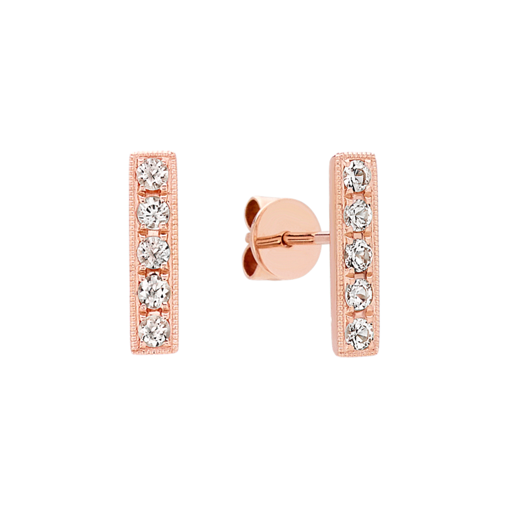 Contemporary Round White Sapphire Bar Earrings in 14k Rose Gold
