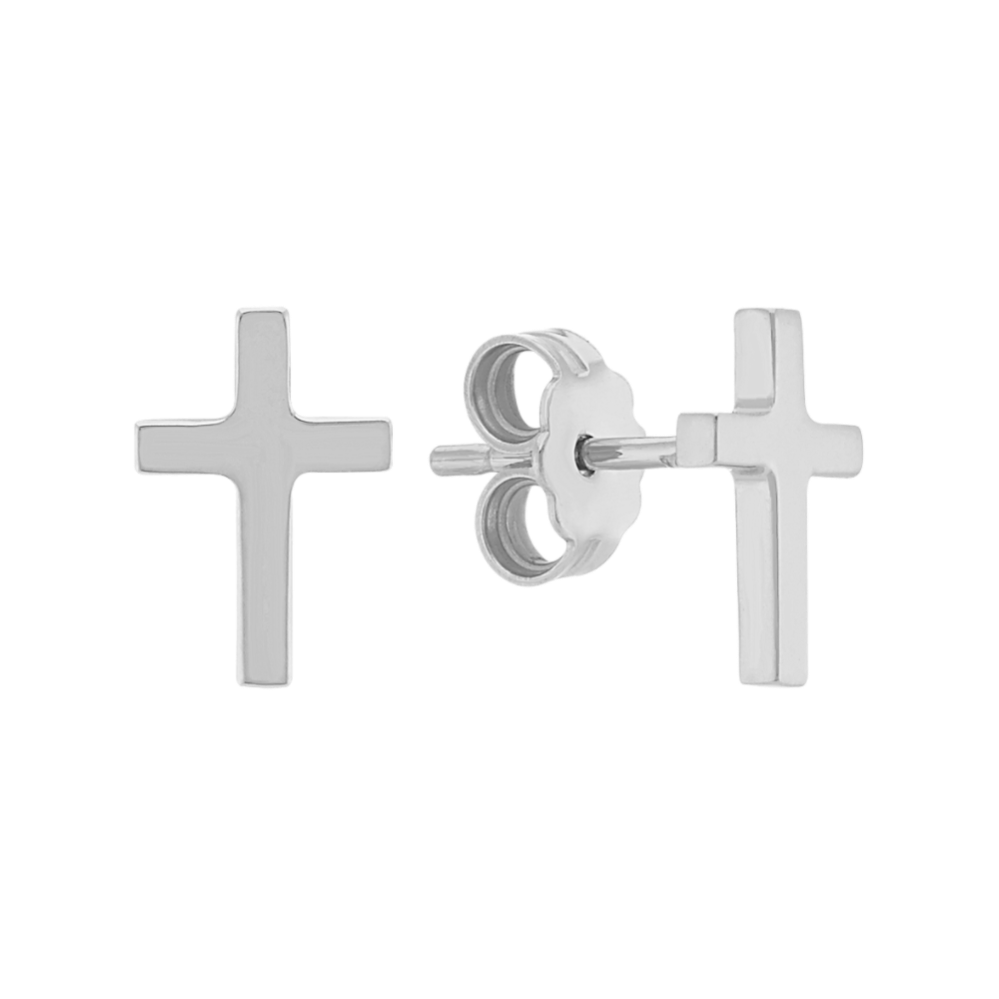 Cross Earrings in 14k White Gold | Shane Co.