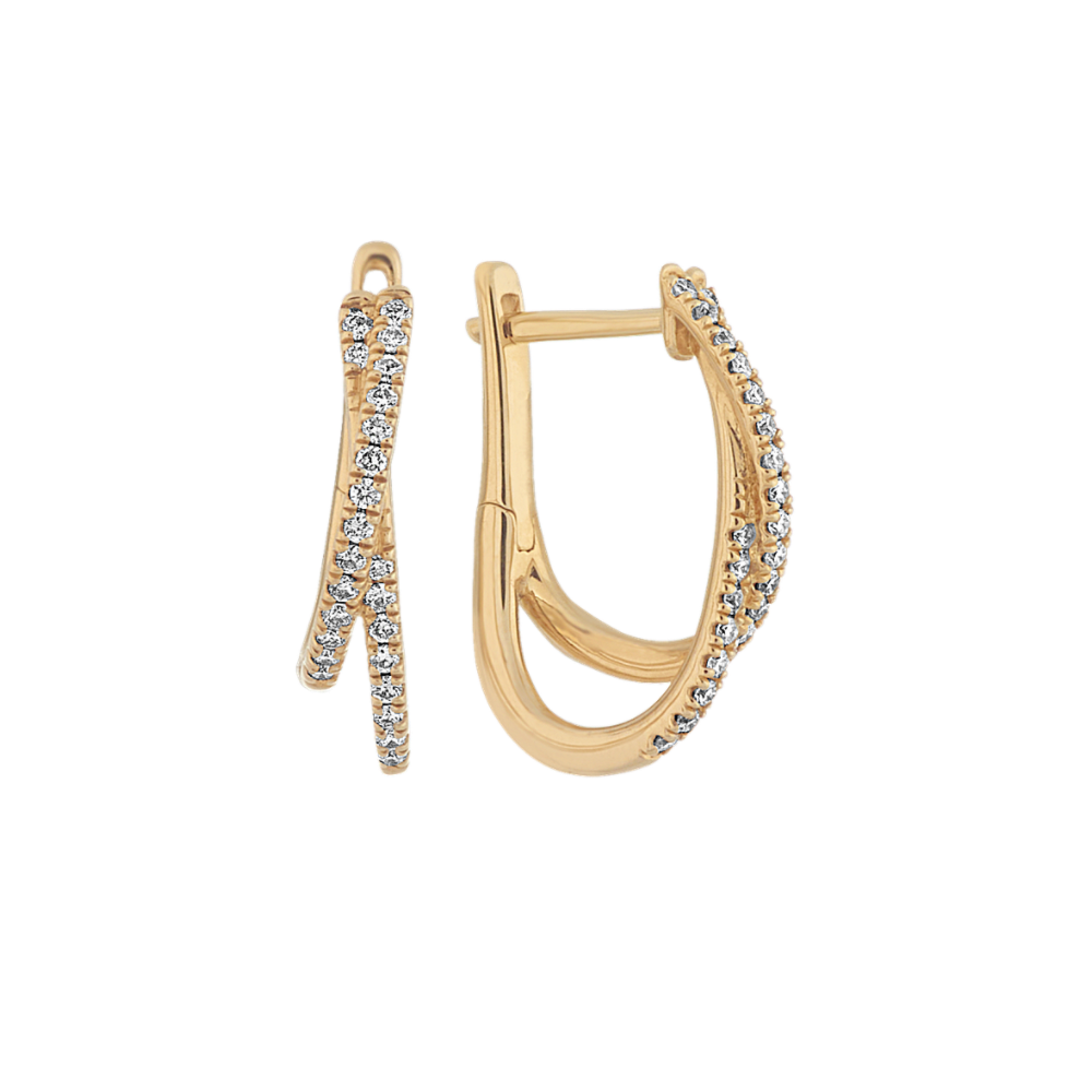 Crossover Natural Diamond Hoop Earrings in 14K Yellow Gold