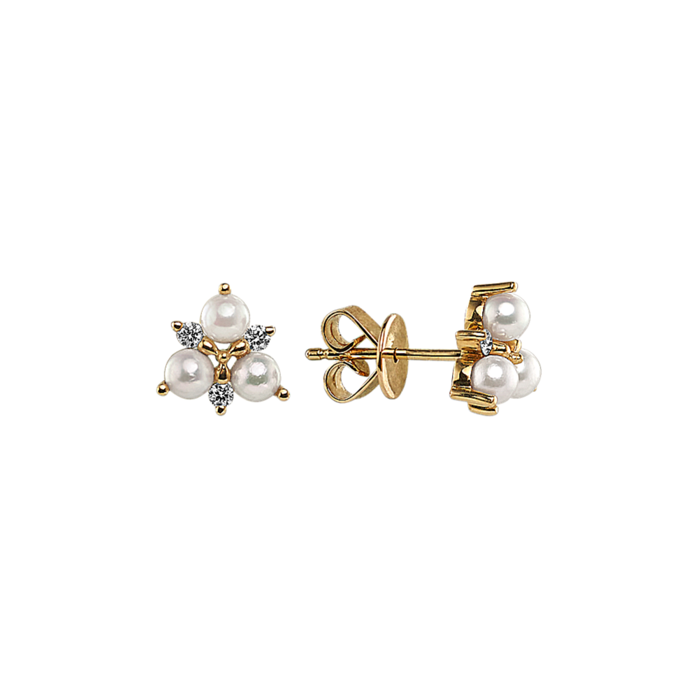 Tallulah 3mm Cultured Freshwater Pearl and Diamond Earrings in 14K Yellow Gold
