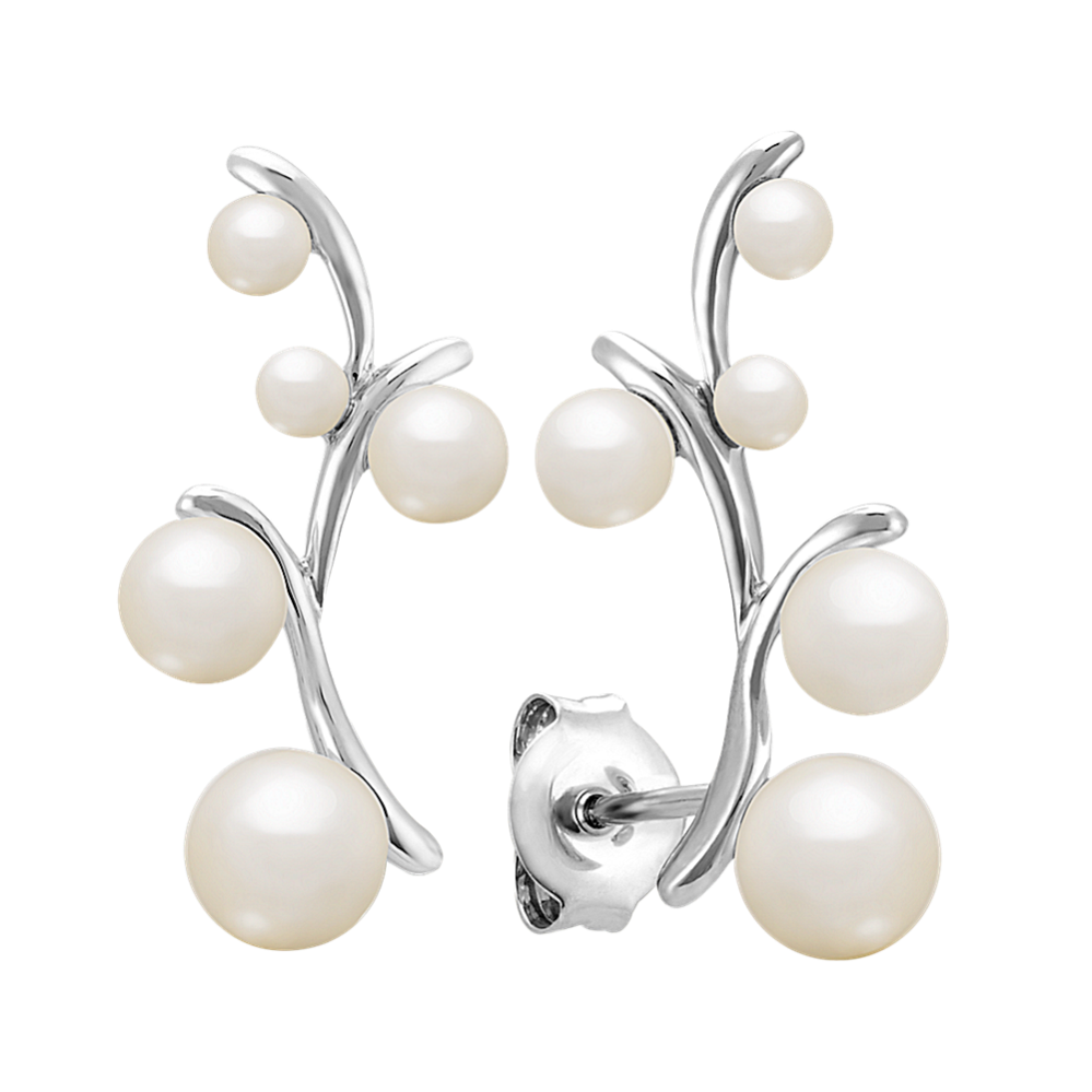 Freshwater Cultured Pearl and Sterling Silver Ear Climber Earrings