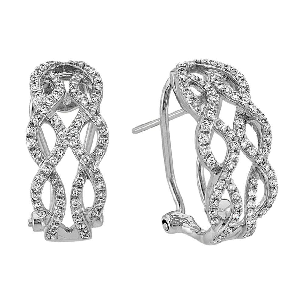 Curved Double Infinity Round Diamond Earrings in 14k White Gold