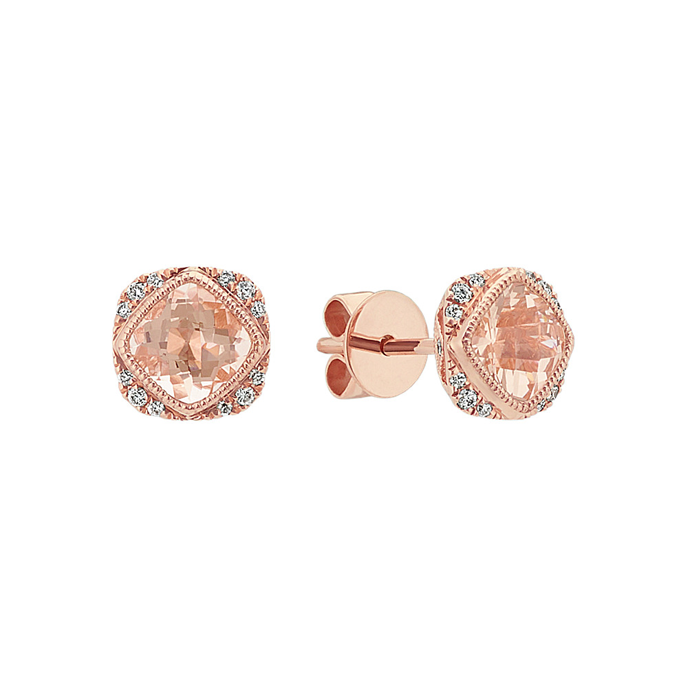 Cushion Cut Morganite And Round Diamond Earrings Shane Co