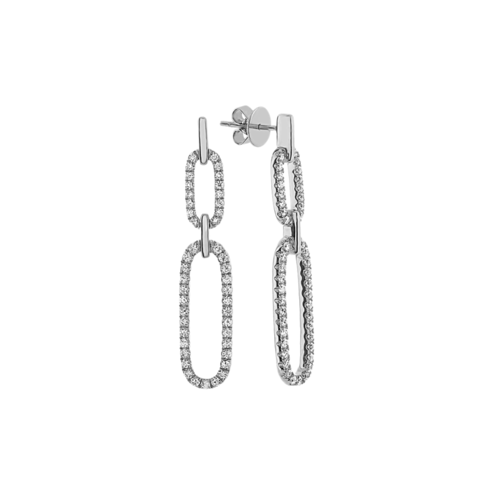 Dangle Diamond Link Earrings in 14k White Gold