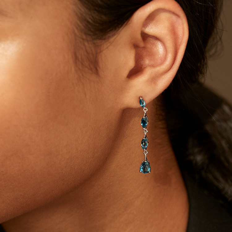 Dangle Marquise and Pear-Shaped Natural London Blue Topaz Earrings