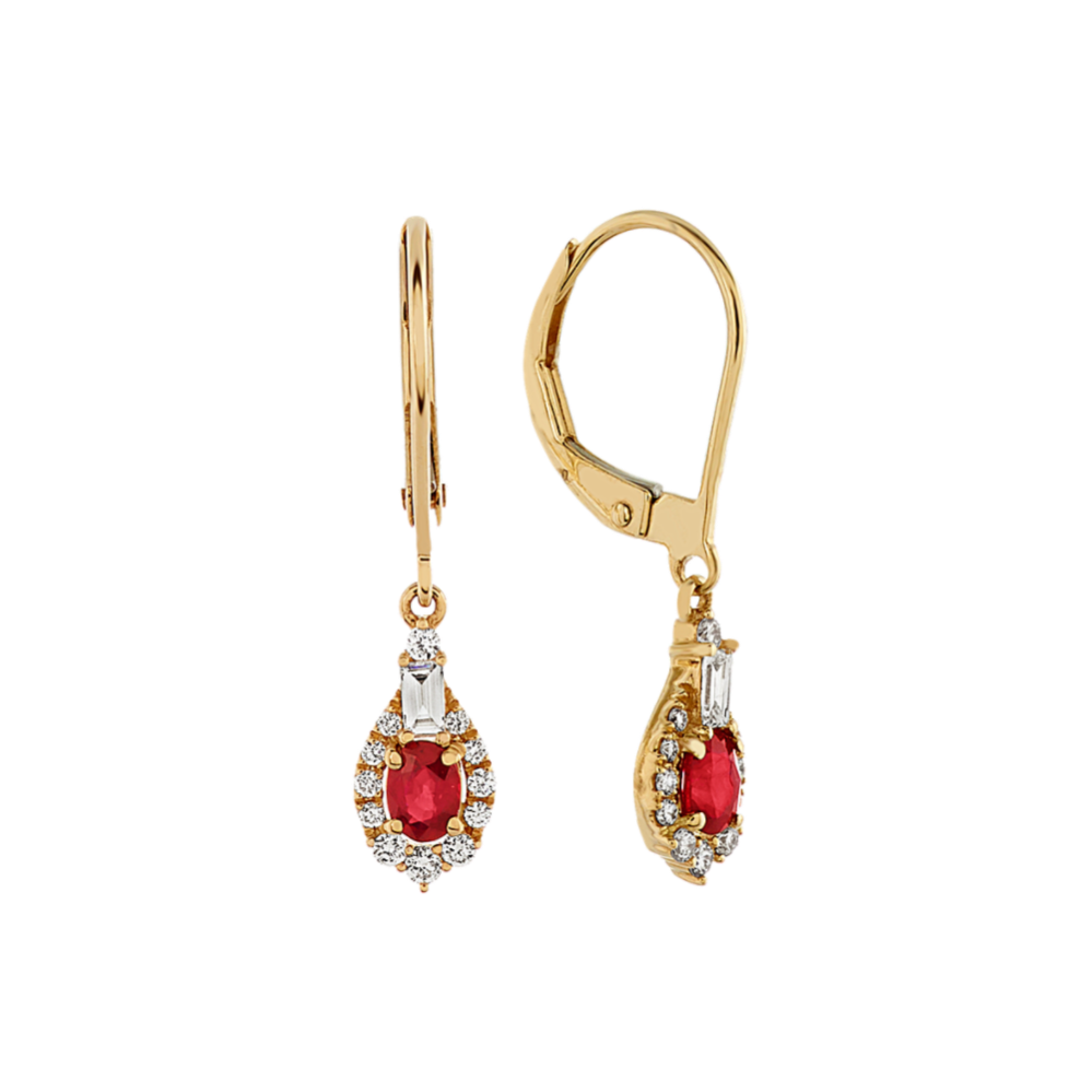Dangle Ruby and Diamond Earrings