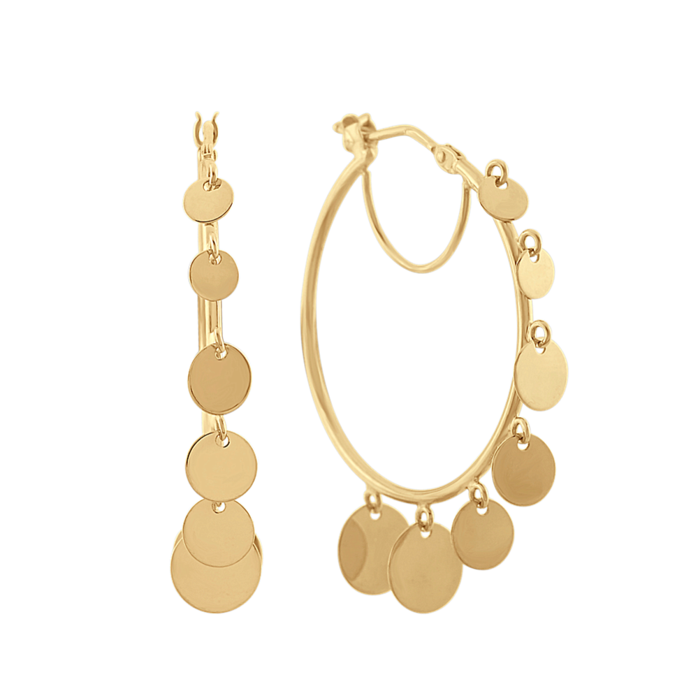 Dangling Disc Hoop Earrings in 14k Yellow Gold