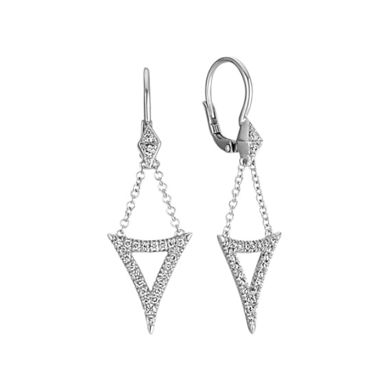 Diamond Abstract Triangle Dangle Leverback Earrings In 14k White Diamond Abstract Triangle Dangle Leverback Earrings In 14k White Gold