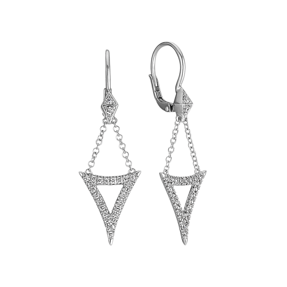 Diamond Abstract Triangle Dangle Leverback Earrings in 14k White Gold