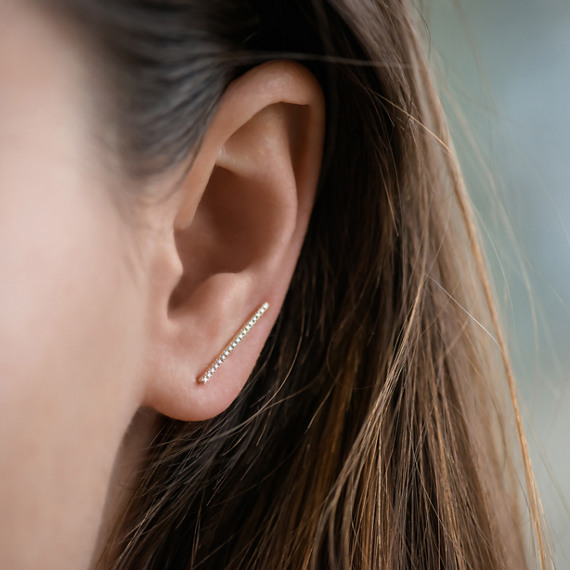 Diamond Bar Ear Climber Earrings In 14k Yellow Gold Shane Co Tap To Zoom