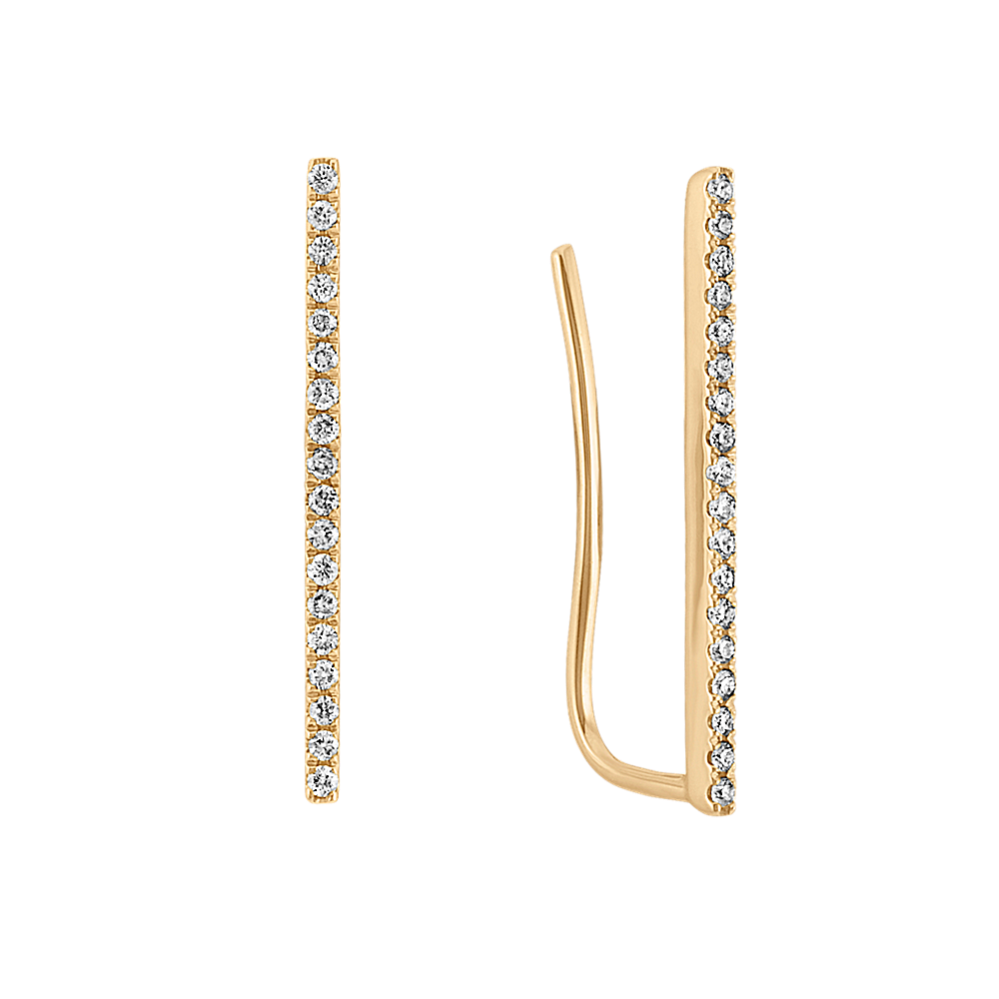 Diamond Bar Ear Climber Earrings in 14k Yellow Gold