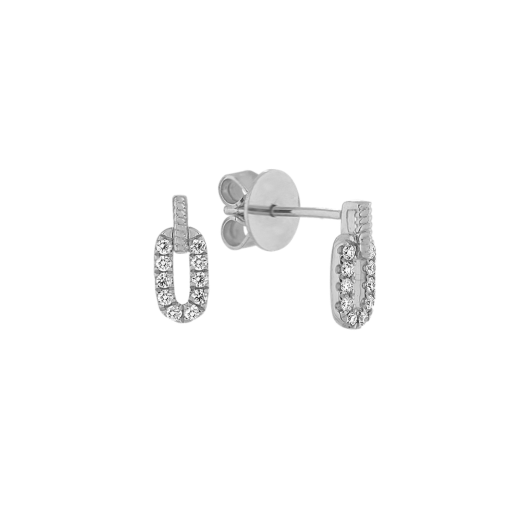 Diamond Bell Link Earrings in 14k White Gold