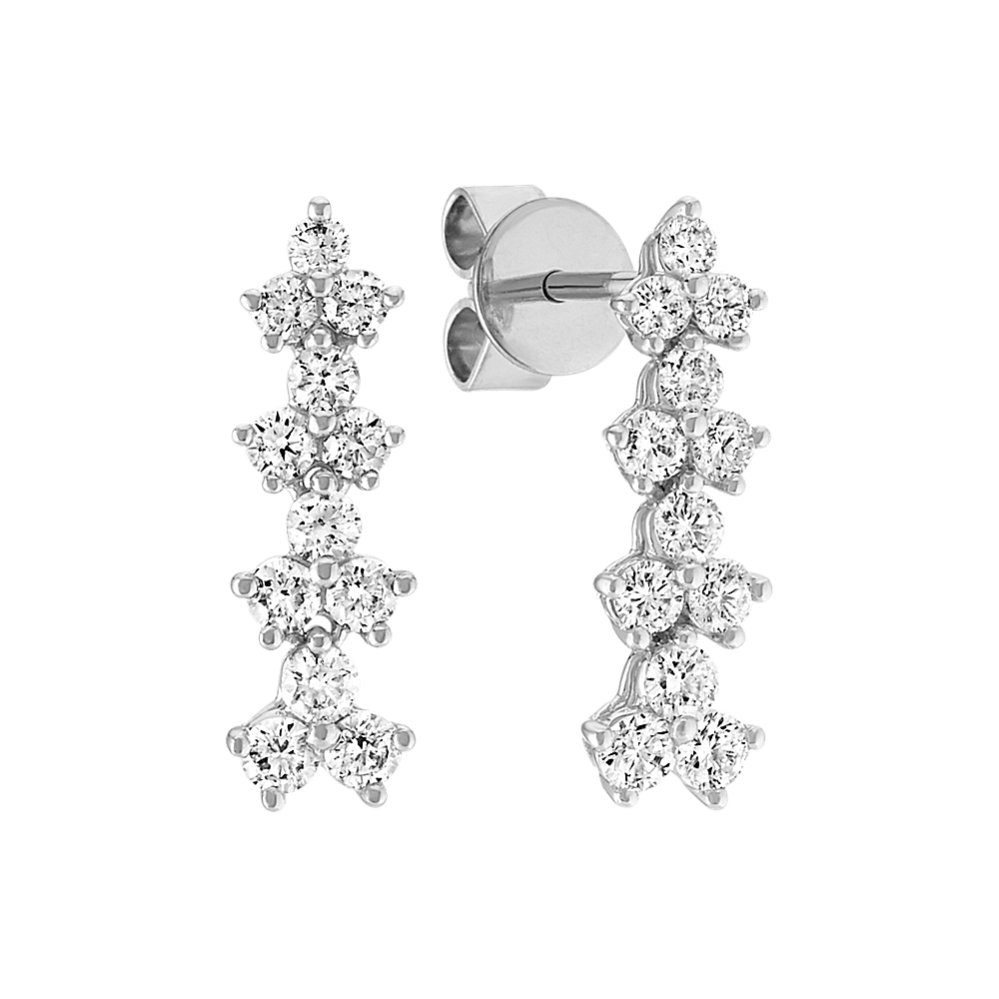 Diamond Cluster Dangle Earrings in 14k White Gold