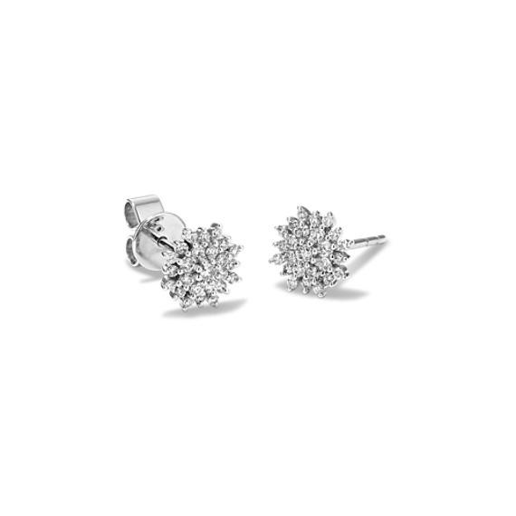 Diamond Cluster Earrings 14k White Gold