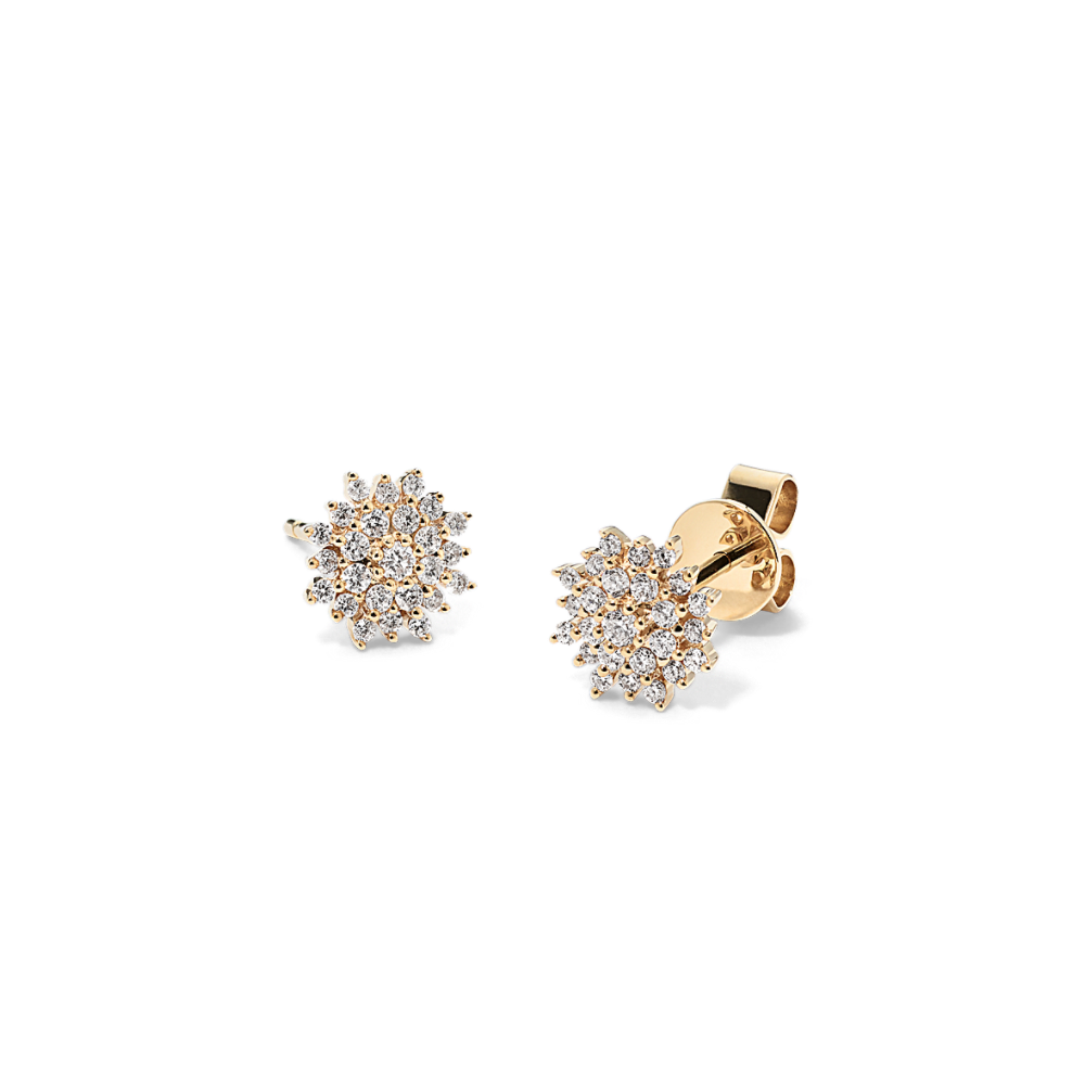 Natural Diamond Cluster Earrings in 14k Yellow Gold