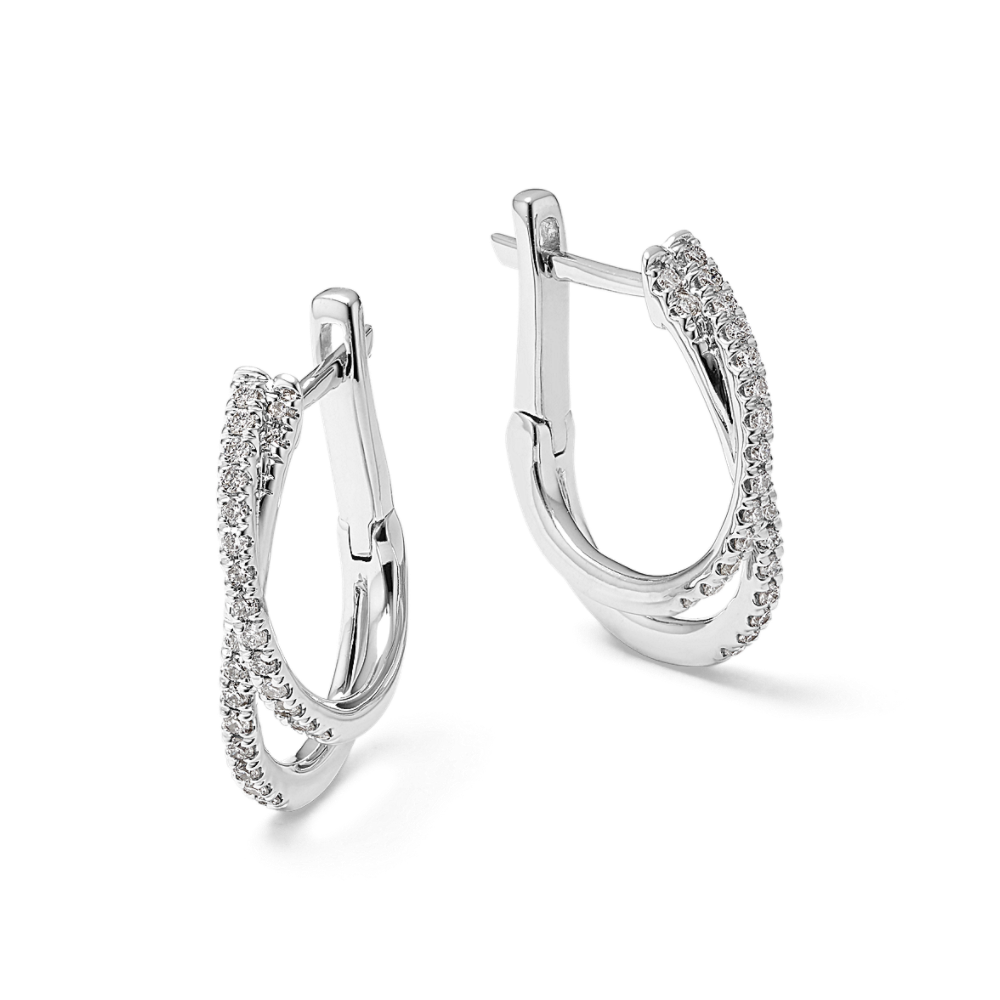 Natural Diamond Crossover Hoop Earrings in 14K White Gold