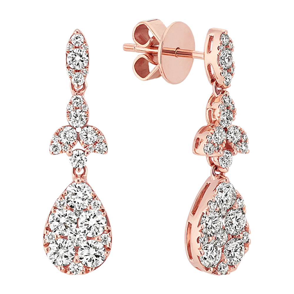 Diamond Dangle Earrings in 14k Rose Gold