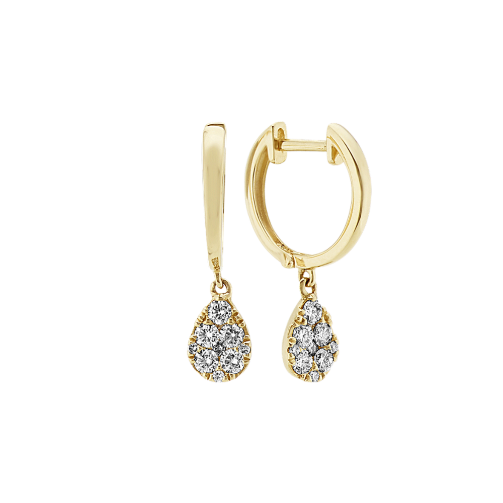 Natural Diamond Dangle Hoops in 14k Yellow Gold