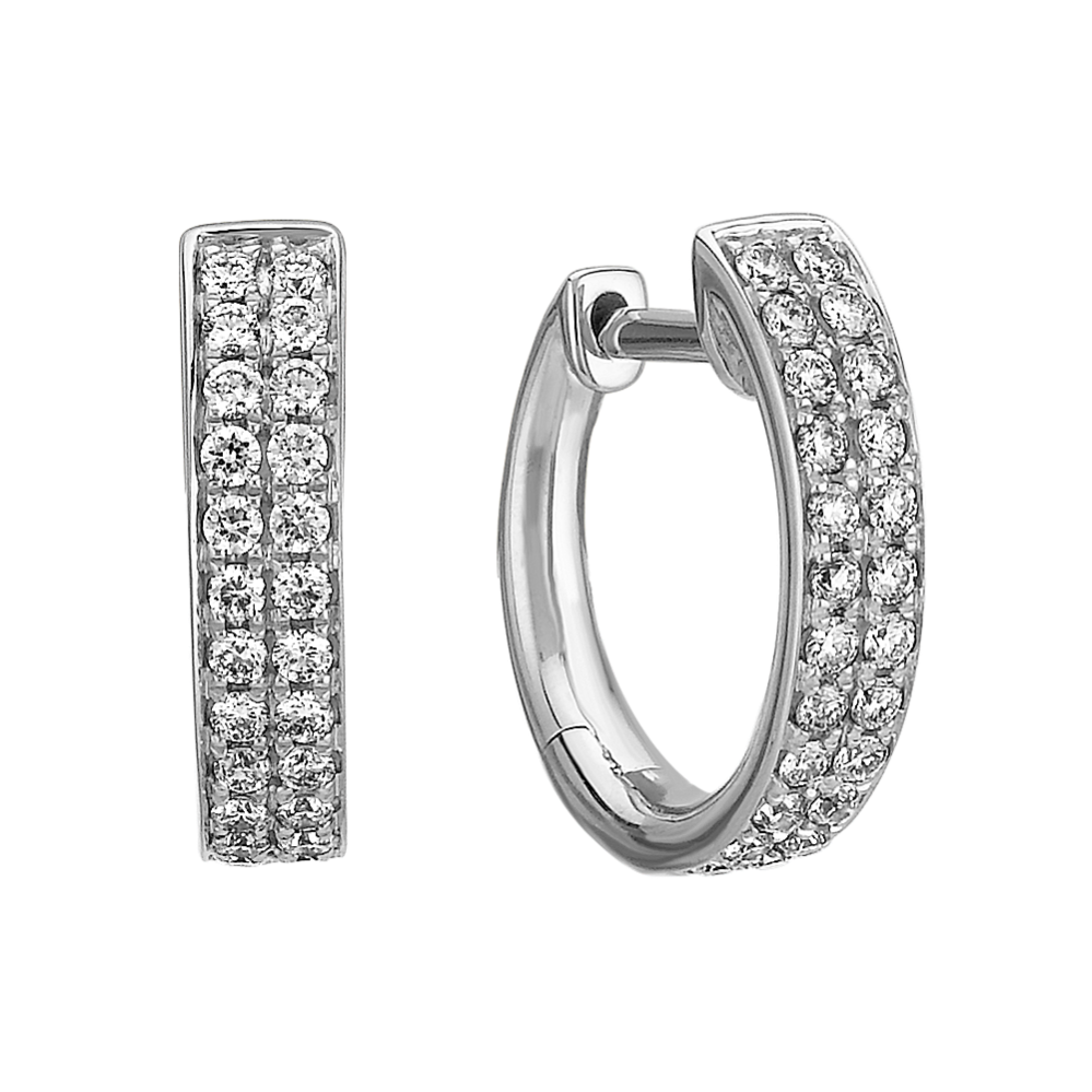 Diamond Double Row Hoop Earrings with Pave-Setting