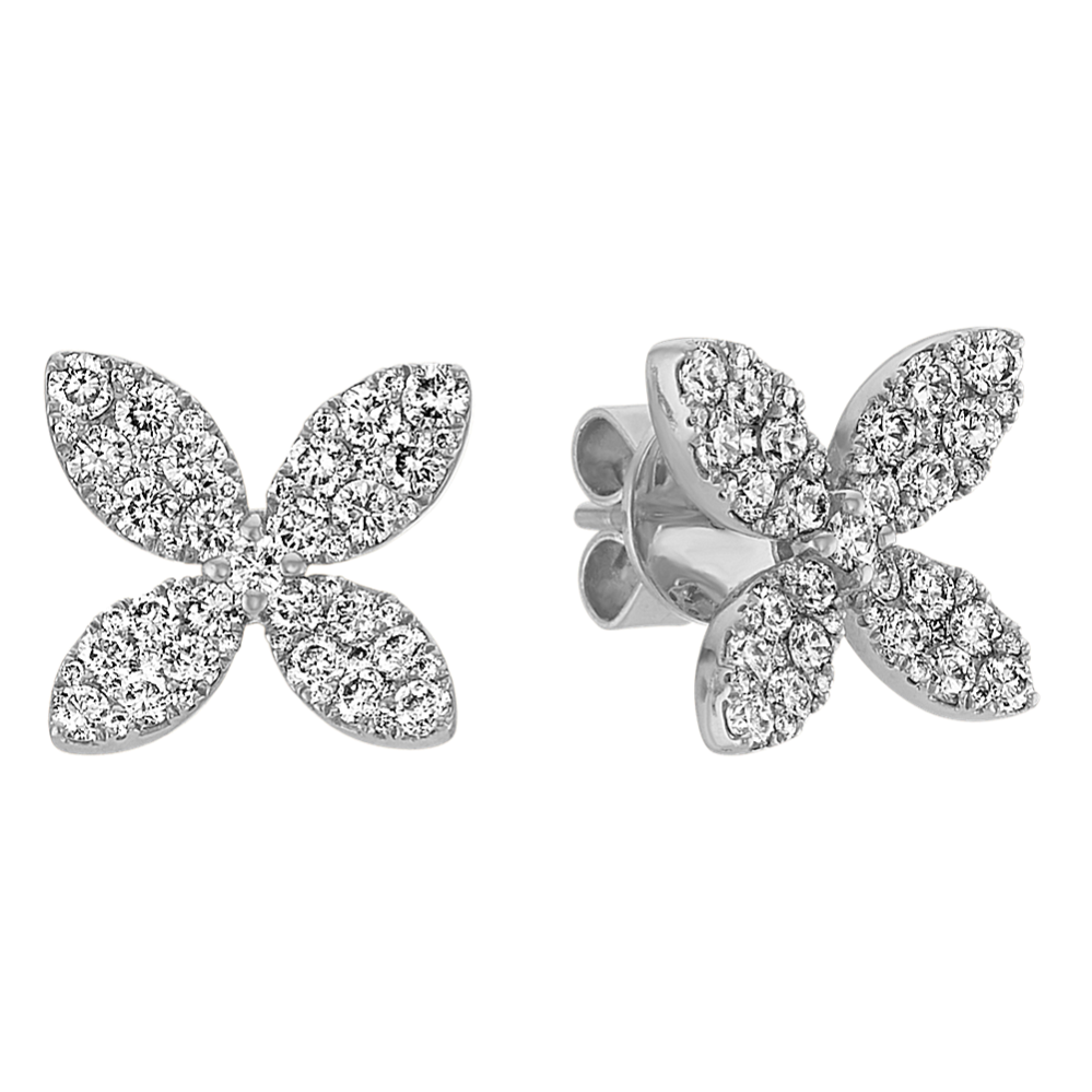 Diamond Floral Earrings in 14k White Gold