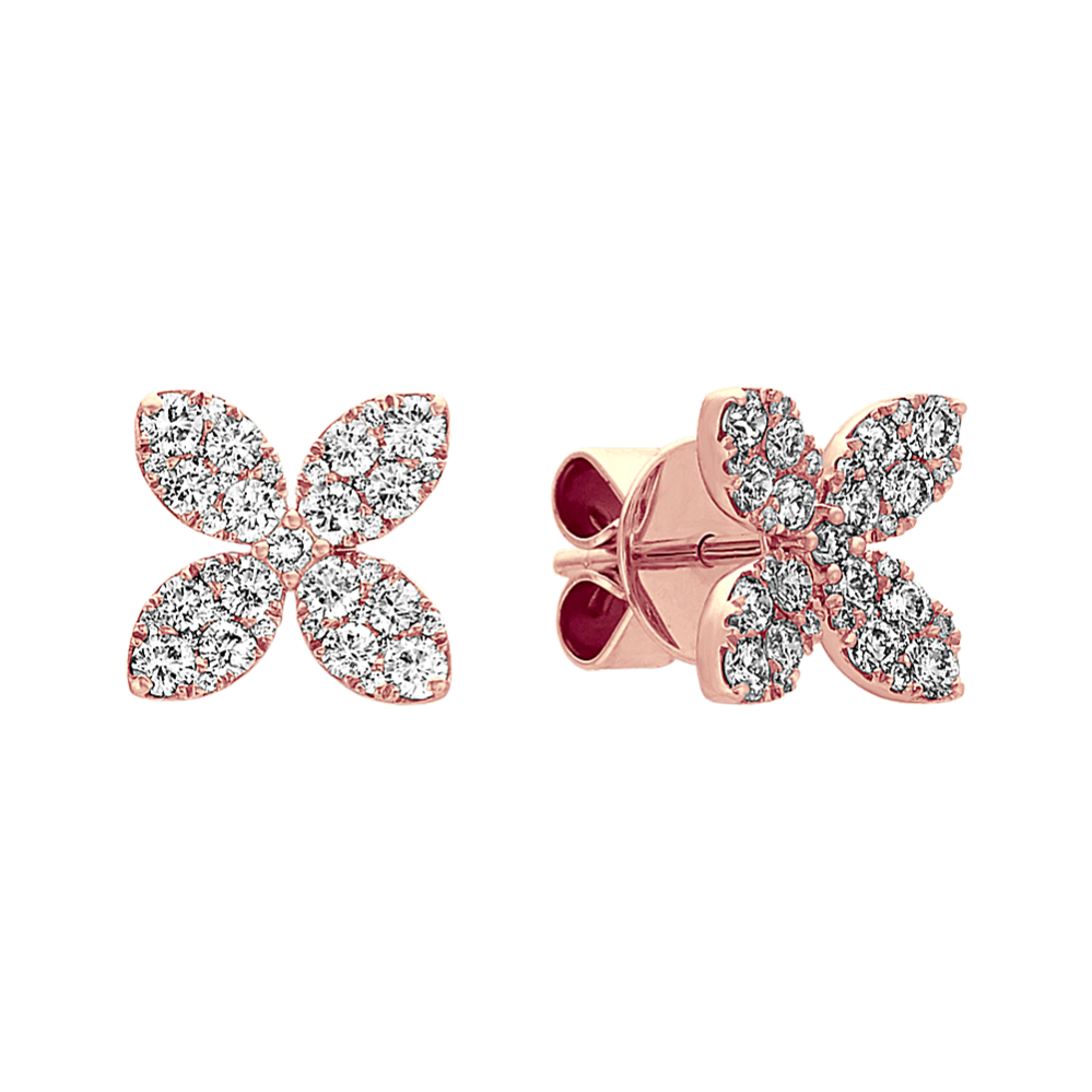 Diamond Flower Earrings in 14k Rose Gold