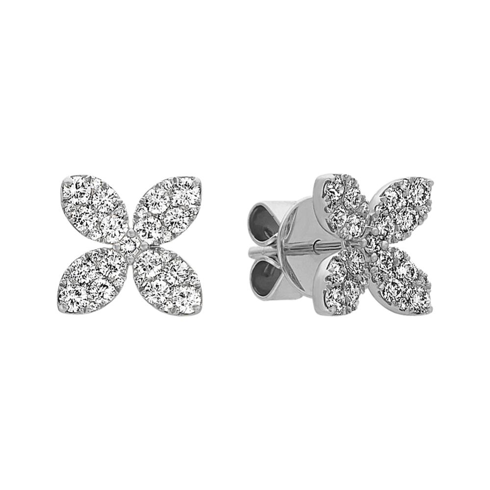 Diamond Flower Earrings in 14k White Gold