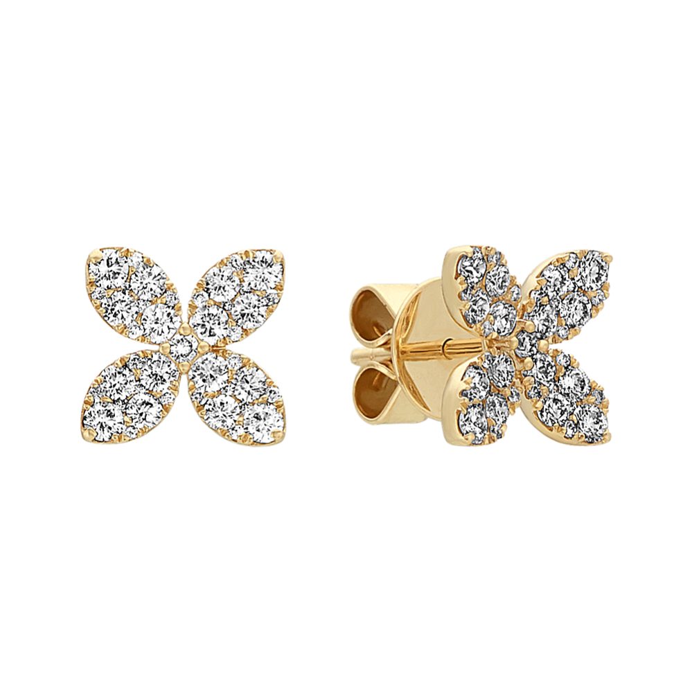 Diamond Flower Earrings in 14k Yellow Gold