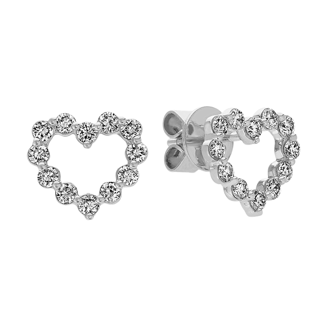 Diamond Heart Earrings in White Gold