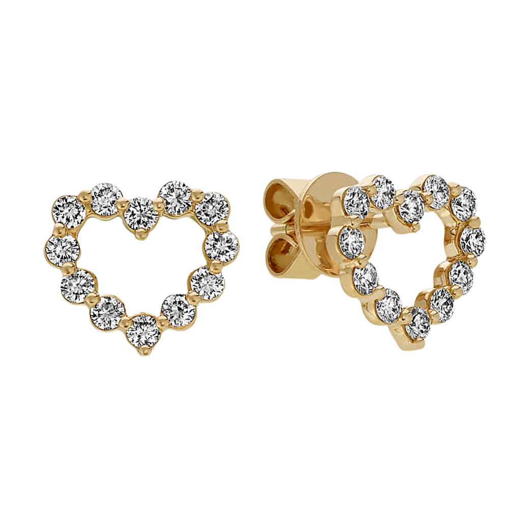 Diamond Heart Earrings in Yellow Gold