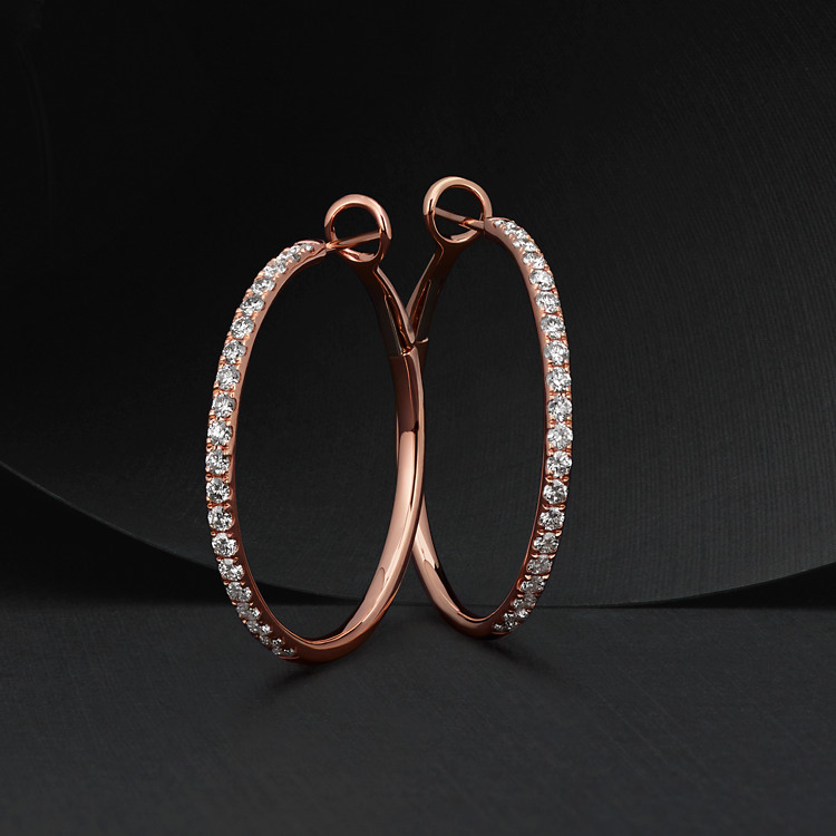 Natural Diamond Hoop Earrings in 14k Rose Gold