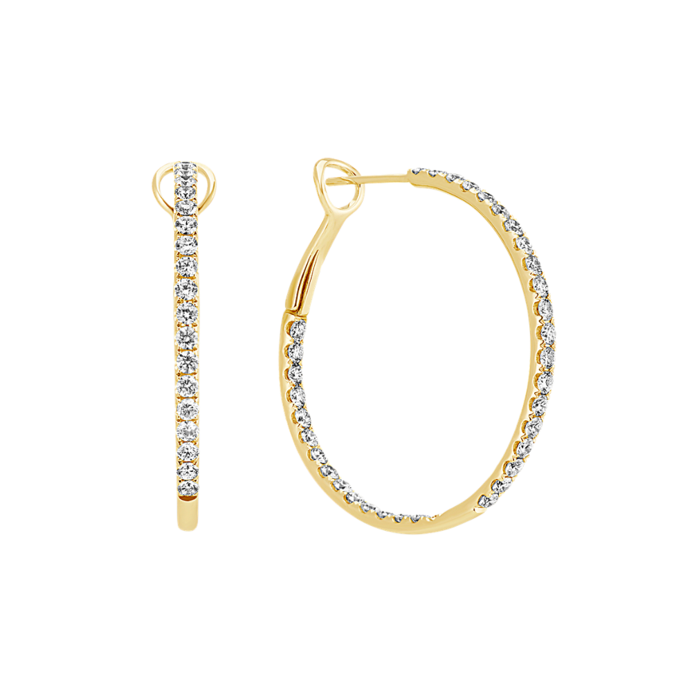 Natural Diamond Hoop Earrings in 14k Yellow Gold
