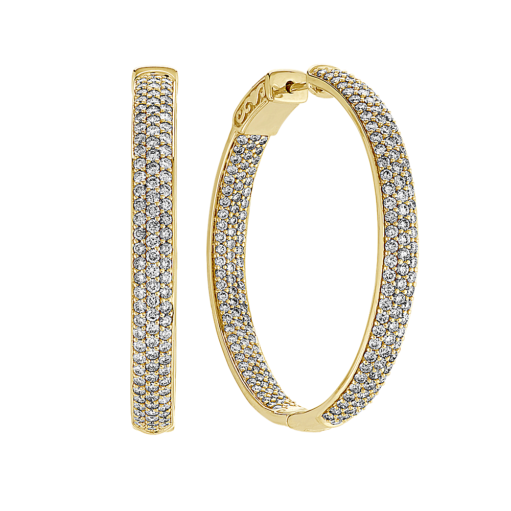 Diamond Hoop Earrings In 14k Yellow Gold 