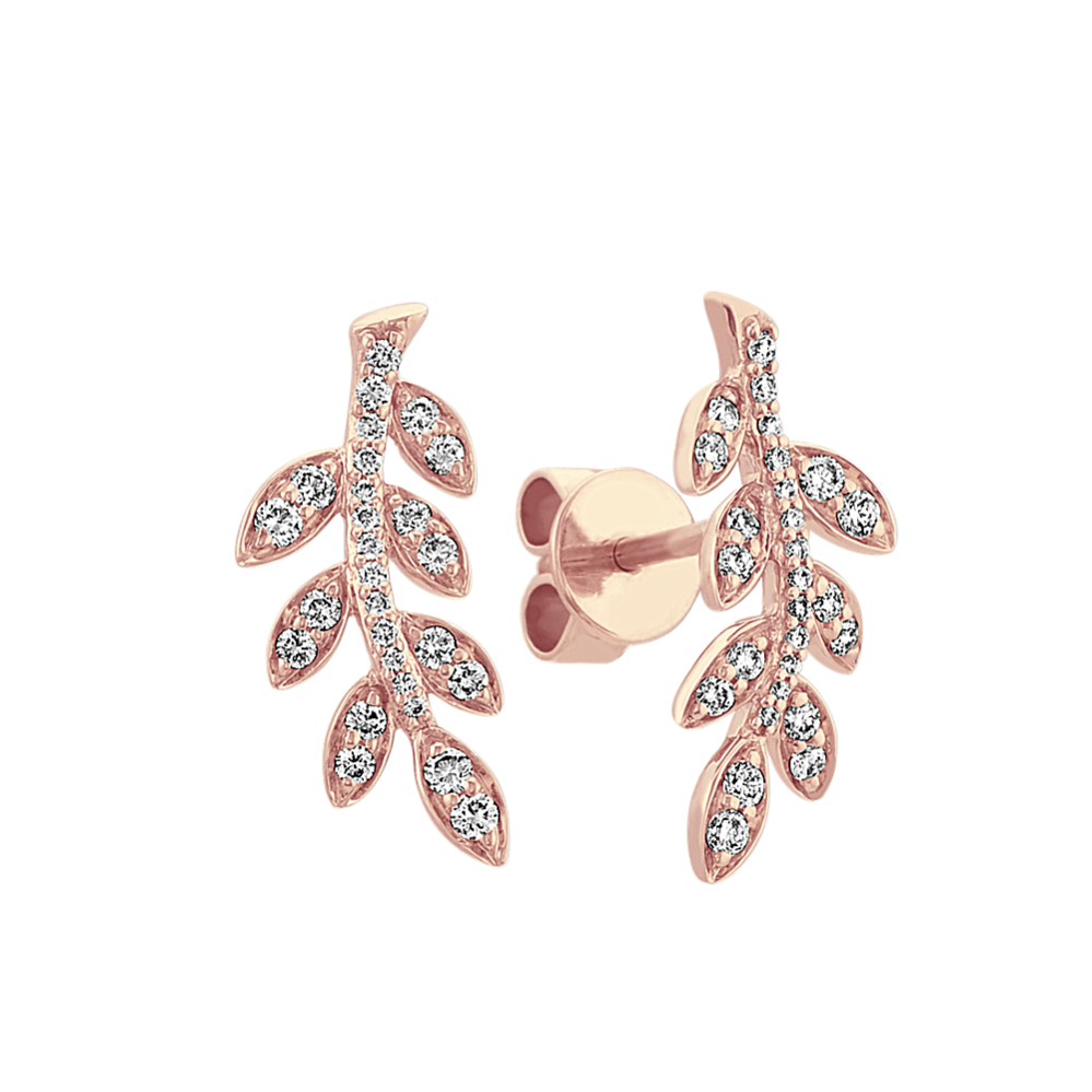 Diamond Leaf Earrings in 14k Rose Gold