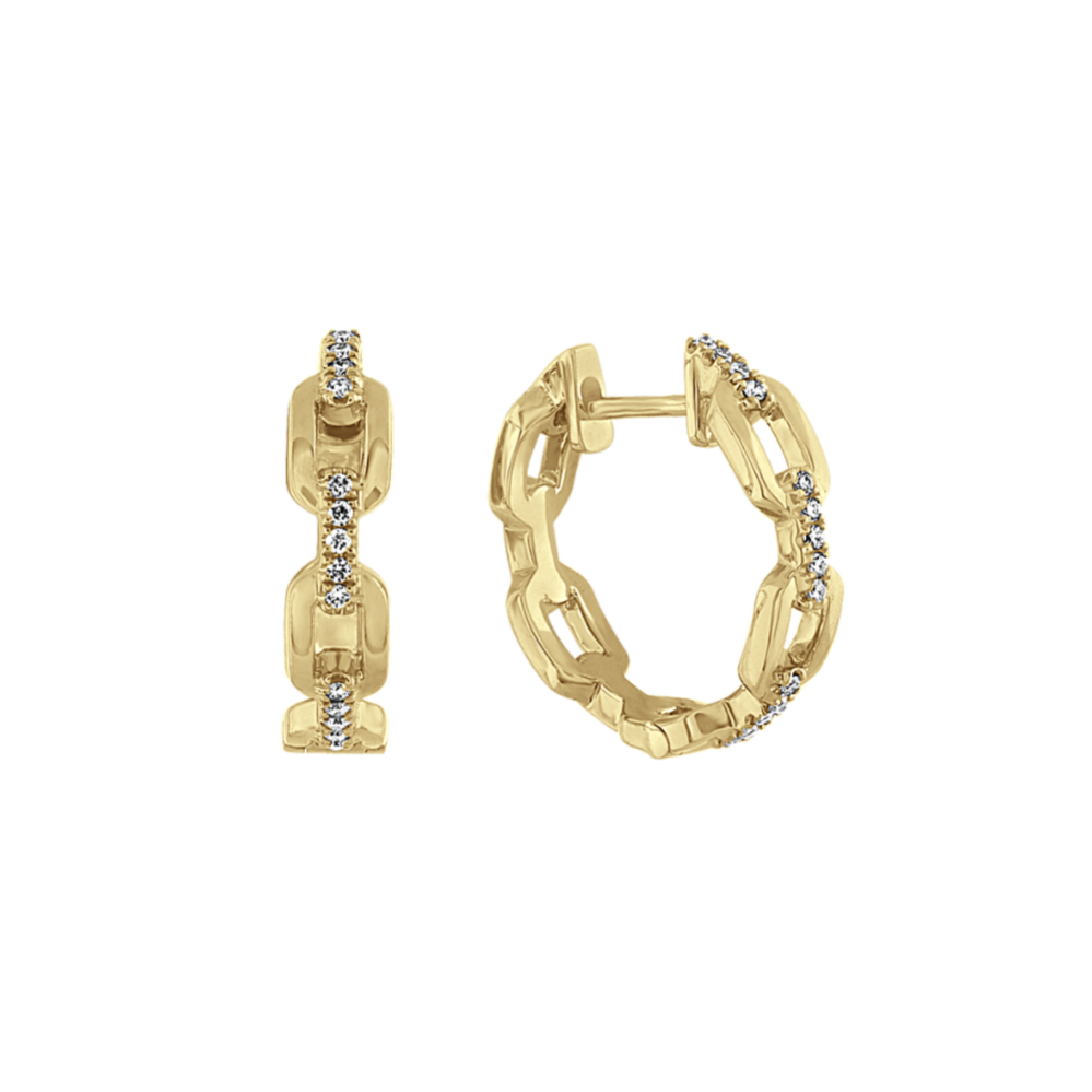 Diamond Link Hoop Earrings in 14k Yellow Gold