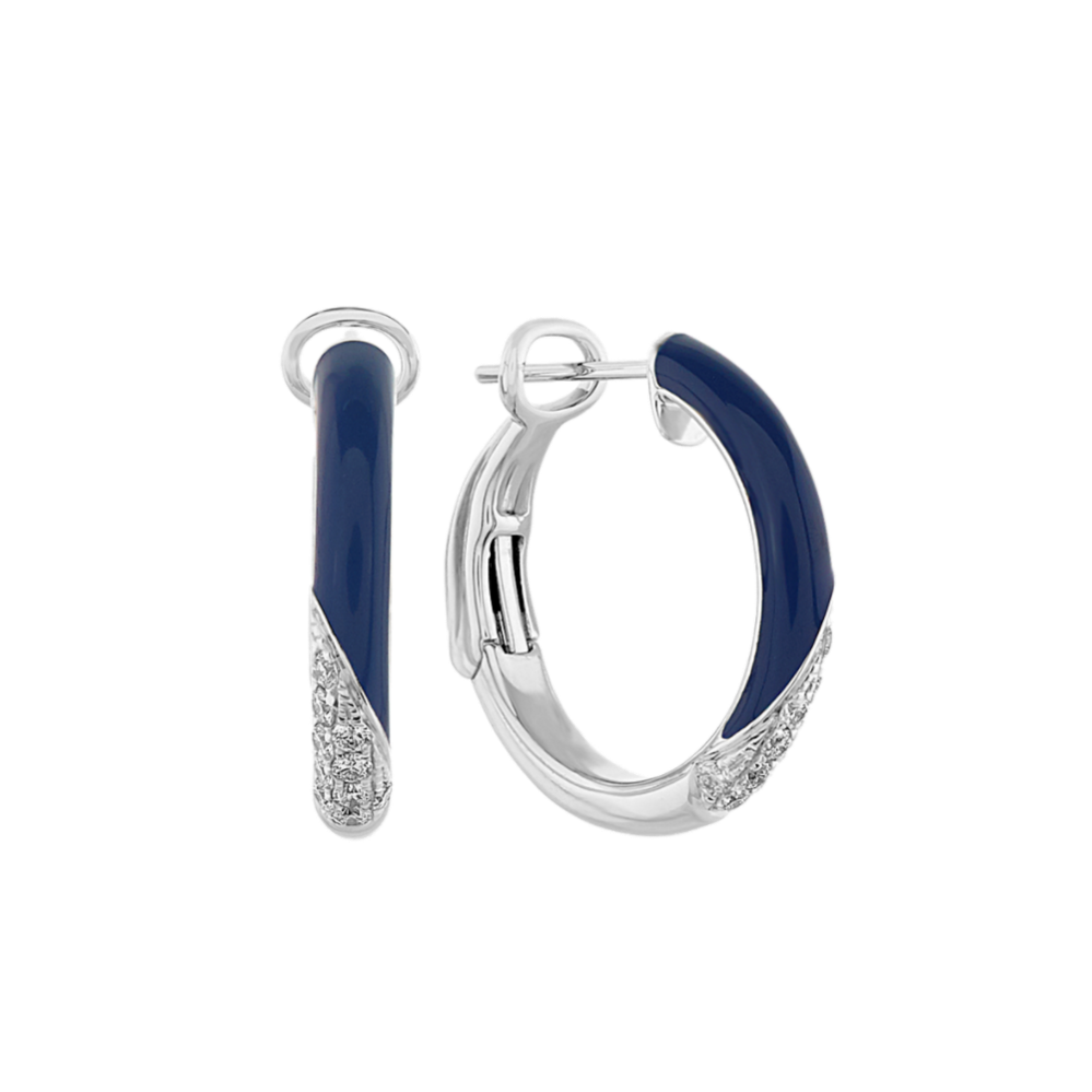 Diamond Navy Enamel Hoop Earrings