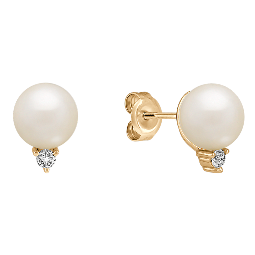 Diamond and 7.5mm Akoya Cultured Pearl Earrings