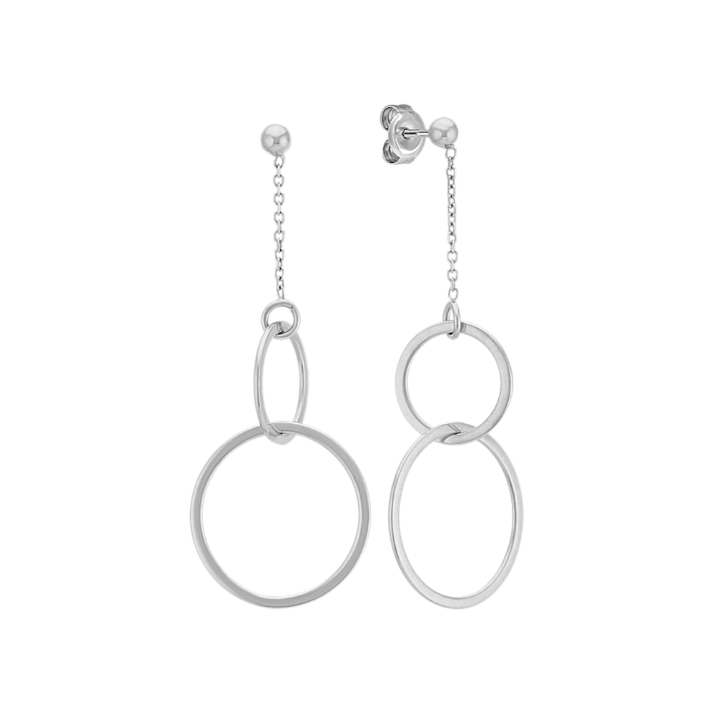 Double Circle Dangle Earrings in 14k White Gold