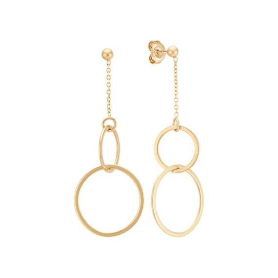 Double Circle Dangle Earrings In 14k Yellow Gold Shane Co Double Circle Dangle Earrings In 14k Yellow Gold