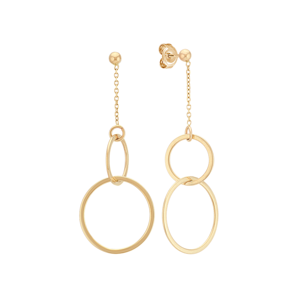 Double Circle Dangle Earrings in 14k Yellow Gold