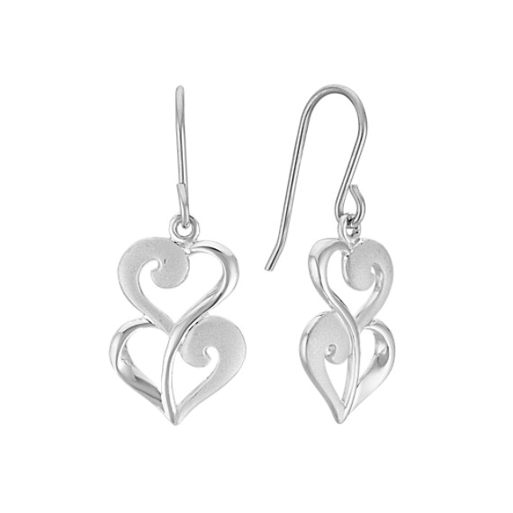 Double Heart Dangle Earrings In Sterling Silver Shane Co Double Heart Dangle Earrings In Sterling Silver
