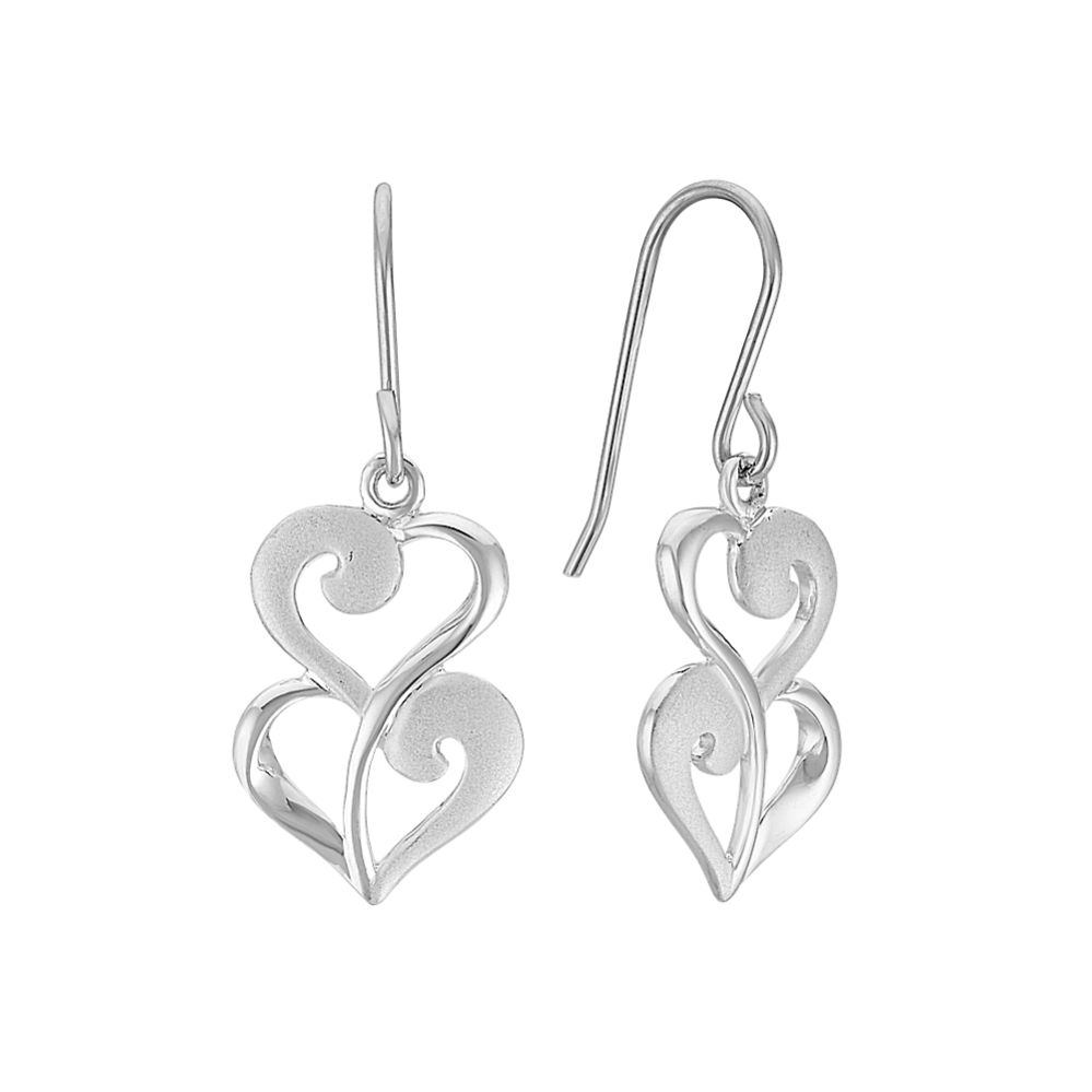 Double Heart Dangle Earrings in Sterling Silver