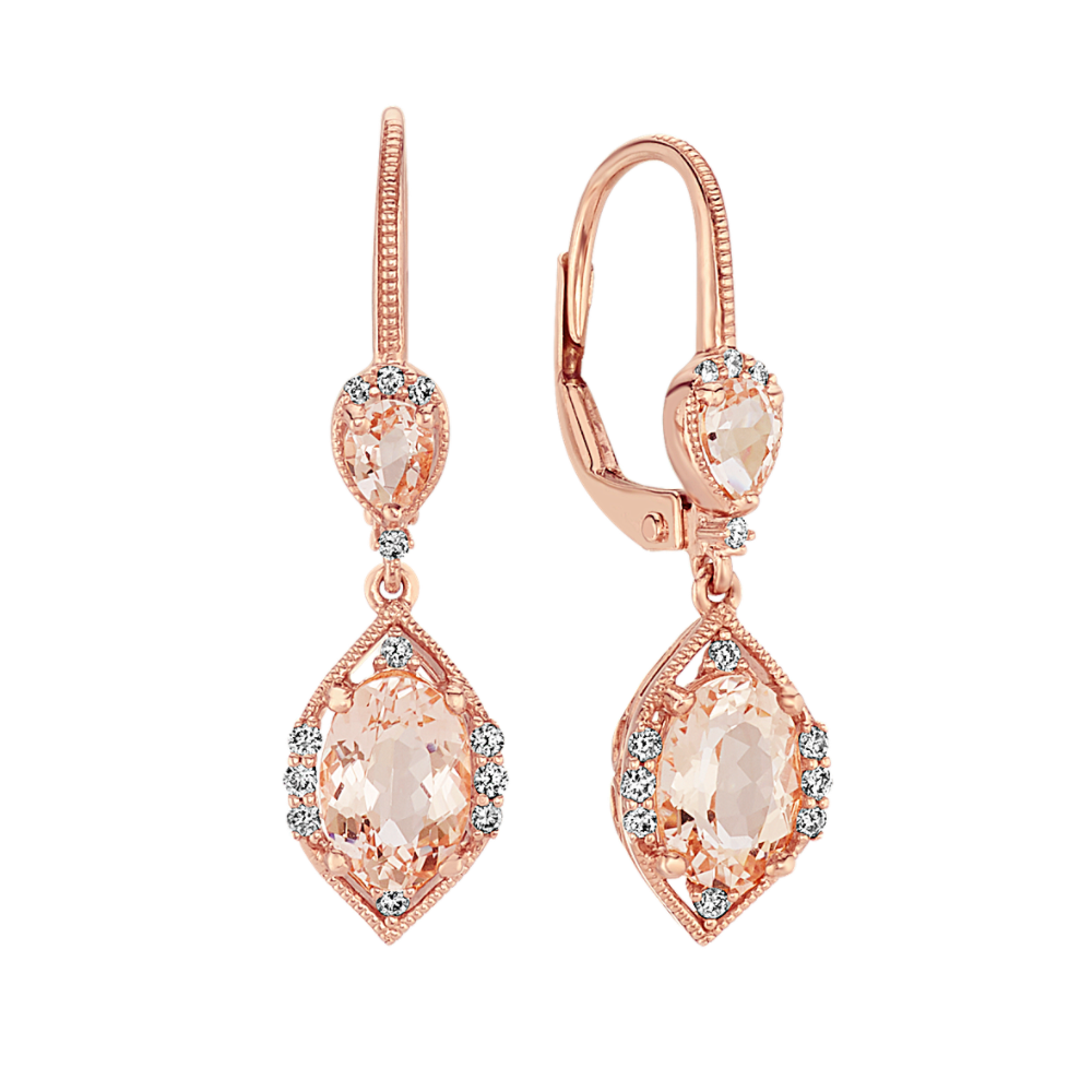 Double Natural Morganite and Natural Diamond Earrings