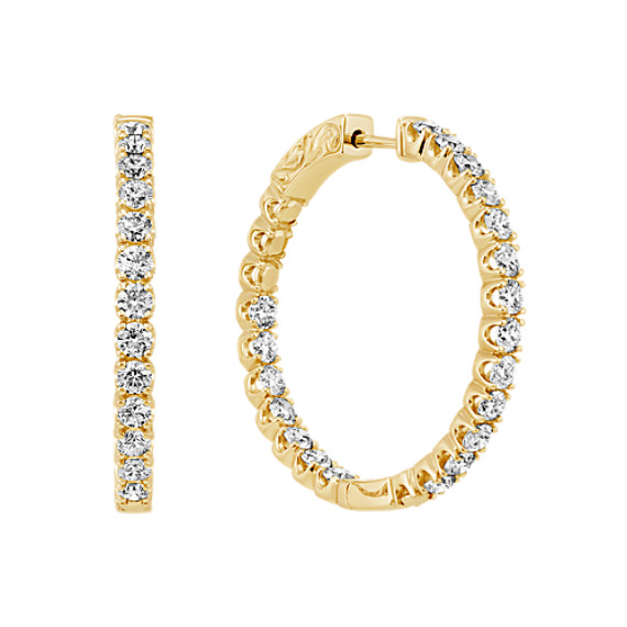 Double Sided Round Diamond Hoop Earrings In 14k Yellow Gold