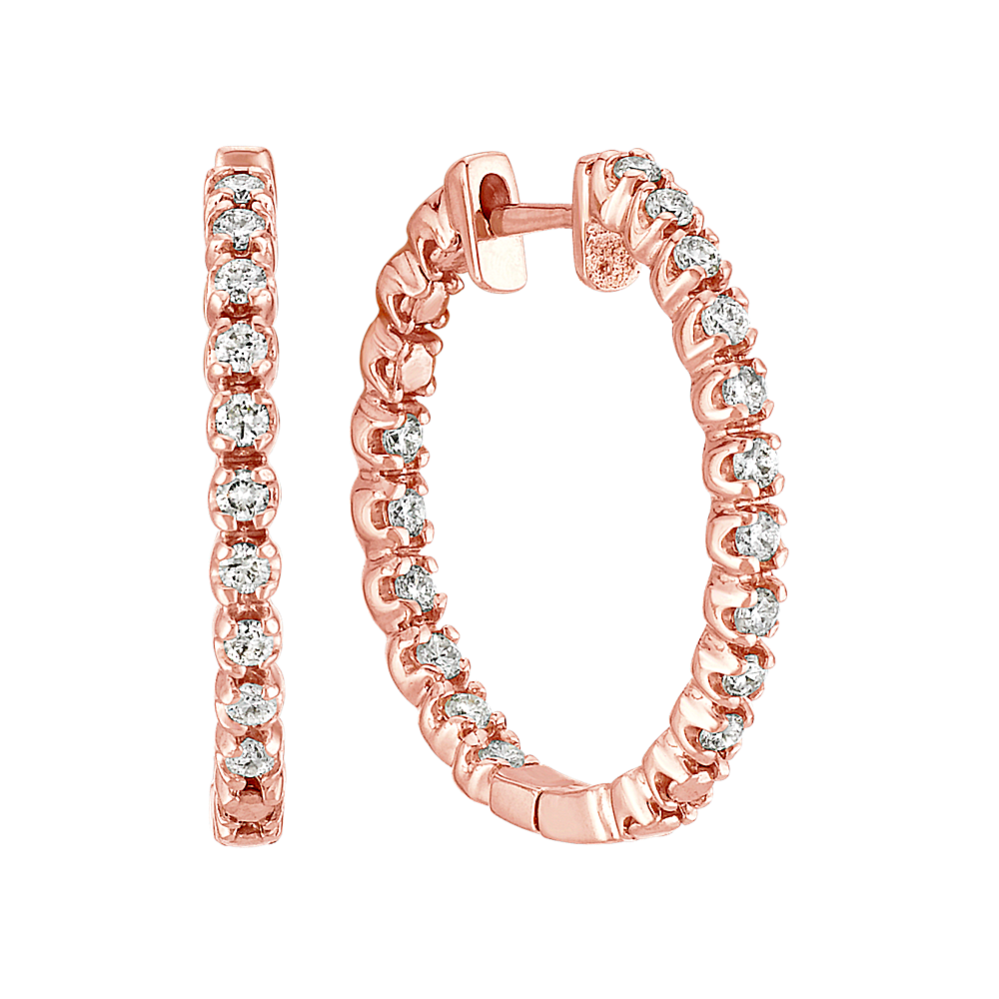 Double Sided Round Diamond Hoop Earrings in Rose Gold